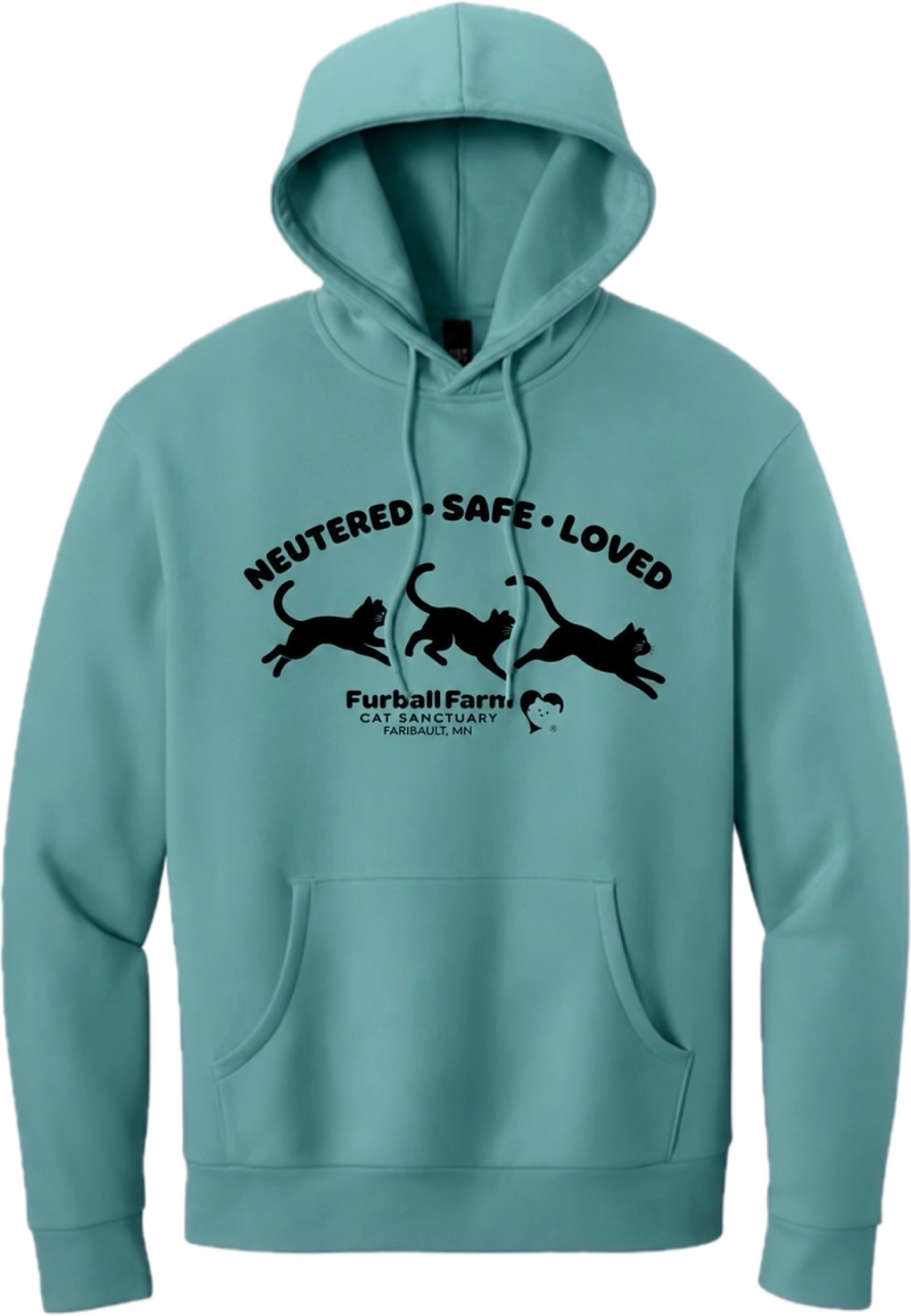Neutered Safe Loved Glacier Green Hoodie
