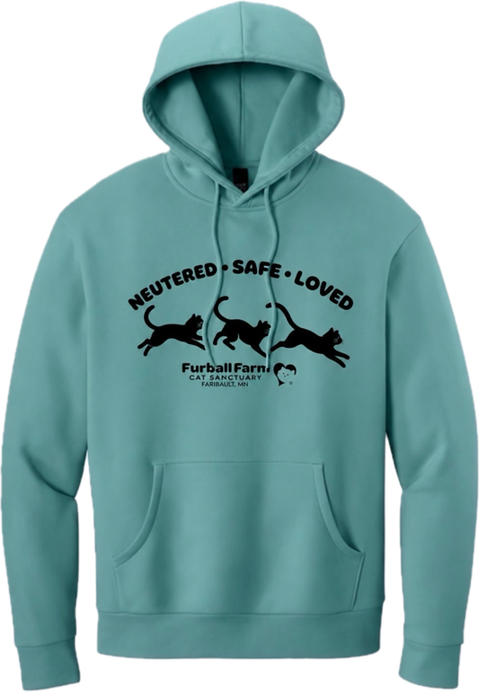 Neutered Safe Loved Glacier Green Hoodie